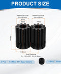 Two Pack Mod 1.5 Pinion Gear 11 Teeth, 8mm Bore, Hardened 1045 Steel, 20 Degree Pressure Angle, with size dimensions.