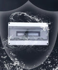 Weatherproof 18-Circuit Outdoor Electrical Junction Box With Distribution Panel Enclosure, depicted under water splash.