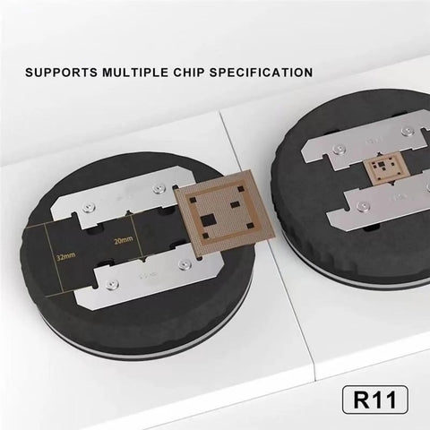 360 Degree High Temperature Rotatable Chip Fixture supporting multiple chip sizes for mobile motherboard repair.