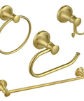 Brushed Gold 4 Piece Bathroom Hardware Set For Walls With Towel Bar Towel Ring Toilet Paper Holder And Double Towel Hooks