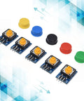 5 Piece Button Switch Module Large Push Button Board With Tactile Keys And Color Covers showing colorful buttons on a sturdy PCB.
