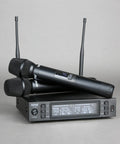 Dual Wireless Microphone System With Metal Handheld Mics And Receiver, Adjustable UHF Channels 520-590 MHz visible
