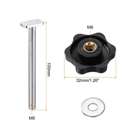 5 Piece T Track Bolts And Knob Kit For Woodworking Jigs And Fixtures M8 X 100mm Bolts With 32mm Knob Heads Brass Inserted Plastic Knobs