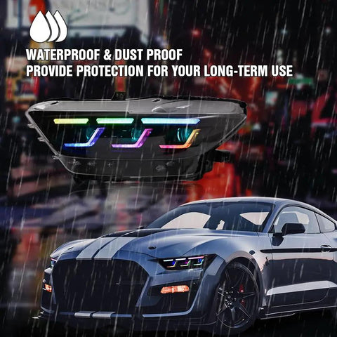 Ford Mustang Headlamp Upgrade With Sequential Animation, Slick Led Front Light For 2015-2026 Mustang GT EcoBoost Premium