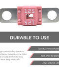 Heavy Duty 3 Pack 125A Midi High Current Fuses Rock Solid Automotive Bolt On Kit Flat Plate, showing pink fuse with lugs.