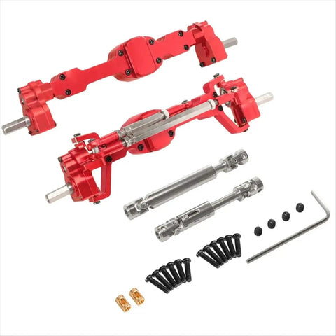 Beefed Up Front And Rear Axle Drive Shafts Kit For 1/10 RC Car With Hardened Steel Universal Joint, High Torque 4x4 Upgrade Parts, Ball Bearing Cross Pins, Durable Spare Modifications, red and silver shafts with screws
