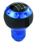 Bold Blue Five Speed Ball Shift Knob With Crisp Gear Map For Manual Transmissions, 4 inch, aluminum and rubber construction.