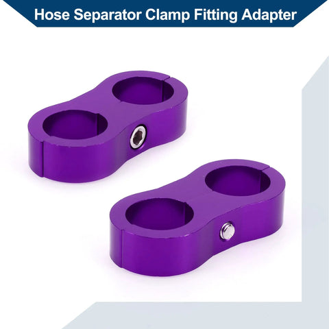 Premium AN10 Hose Separator Clamp Set Purple Anodized Aluminum showing dual tube fitting adapter for secure car builds.