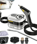 Heavy Duty Handheld Steam Cleaner With A Massive 2500W Output For Fast Heating Up To 105C, accessories and hose included.