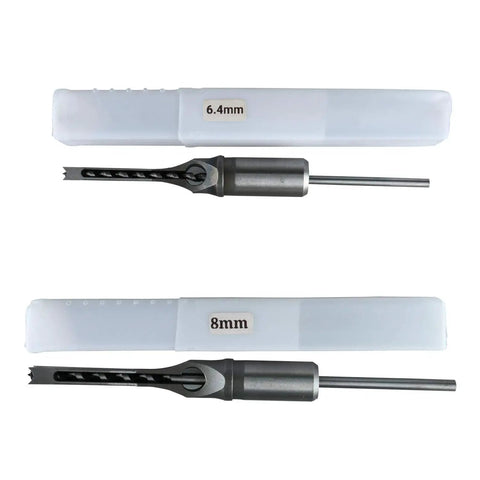 Close-up of 1/4 inch and 5/16 inch bits from 6 Piece Square Hole Mortise Drill Bit Set For Woodworking Pro Grade HSS High Speed Steel