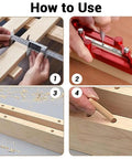 Precision Center Finder Gauge Woodworking Set Featuring Interchangeable Marking Rods For Self Centering Doweling Jig And Joinery Drill Guide Dead Nuts Accurate Zero Fuss Shop Staple demonstrating usage steps.