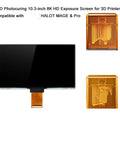 Premium Replacement 8K LCD Screen For Resin Printers showing a 10.3 inch black display and resin vat compatible with Halot Mage.