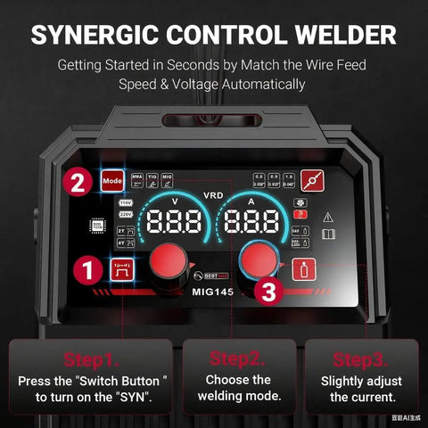 Control panel of Four In One Multi Process Welder for MIG TIG MMA and Stick Welding Dual Voltage 110V and 220V