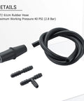 Front view: Acymner vacuum and fuel pump tester kit with 2 ft black rubber hose and barbed adapters