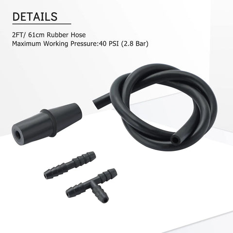 Acymner vacuum and fuel pump tester kit: black rubber hose, 2 ft/61 cm, with barbed adapters and a T-connector.