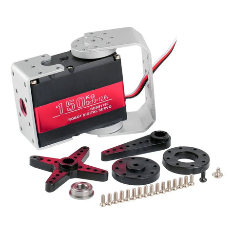 Beefy 150Kgm Heavy Hitter Digital Servo Motor 12V IP66 Waterproof Robot Servo with thick metal gears and accessories.