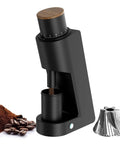 Rock Solid Single Dose Coffee Grinder With Brawny 38 Mm Conical Burrs and Butter Smooth Stepless Dial for bold espresso, matte black finish.
