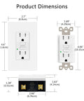 Bang For The Buck 15 Amp GfcI Outlet Set dimensions showing 15A socket specifications, matte housing, and ETL certification.