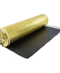 Heavy Duty Three In One Floor Underlayment Two Hundred Sq Ft Roll With Built In Tape And Vapor Barrier Three Mm Thick Epe Foam gold coated roll.