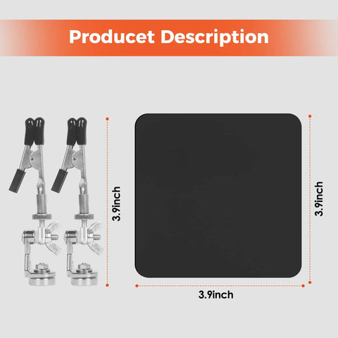 Helping Hands Soldering Station With Rock Solid Base Dual Magnetic Arms shown alongside 3.9-inch steel base dimensions.