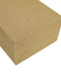 Close-up of the folded bottom of Brown Kraft Paper Bags With Handles 5.25x3.25x8 Inches, 100 Pack Bulk Small Gift Bags, Plain Natural 110 GSM.
