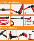 Heavy Duty Portable Siphon Pump Kit For Handheld Fluid Extractor And Universal Gasoline Oil Transfer With Hella Durable Flexible Pvc And No Sweat Garage Use assembly steps with red and black hoses.
