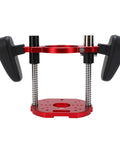 Heavy Duty Aluminum Router Lift Base for woodworkers, featuring micrometer control and secure clamping.