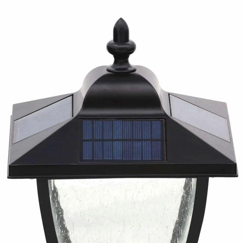 Dope 74 Inch Solar Powered Lamp Post With High Low Brightness LED Exterior Light For Garden Pathway Or Yard Bayport Style Outdoor Lighting With Seeded Textured Glass top view