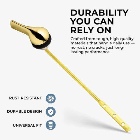 Polished Brass Front Mount Toilet Handle Replacement Kit With Universal Flush Lever showcased with durability features