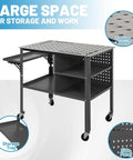 36 By 24 Inch Welding Table With Wheels Mobile Steel Workstation Heavy Duty Design showing tooling slots and storage tray