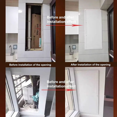 Galvanized Steel Attic Access Panel With Smooth Flush Door For Drywall Ceilings And Walls Sweet Fit Plumbing Service Cover Plate 22 By 36 Inches installation before and after in drywall ceiling.