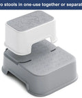 Two Step Toddler Stool Set Of Two, Super Sturdy Non Slip Bath Footrest For Kids Potty Training And Sink Washing, Straight Up Essential For Growing Toddlers, Wide Grip Platform, Light Grey stacked with a white stool on top.