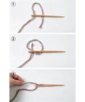 Tapestry Threading Tool Set With Four Wooden Tools Double Opening Design For Thick Yarn Rug Weaving Supplies With Smooth Tapered Points Durable Craft Kit For Quick Weaving And Shared Projects., wooden yarn threading tool shown with thick cord in weaving steps