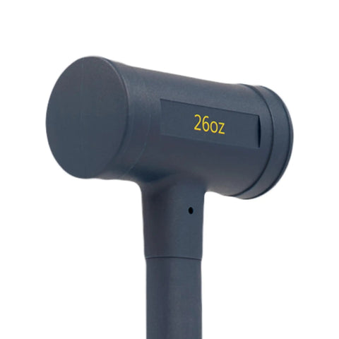 Close-up of 26 oz Dead Blow Hammer With No Mar Polyurethane Cushion Grip And Steel Core Mallet head, showing weight marking.