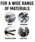 End mill, HSS 4-flute, 1/2 x 1/2; collage of metal, aluminum, stainless steel, cast iron