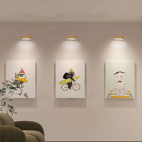 Wooden Magnetic 360 Degree Rotatable Night Light With LED Battery Operated Beech Wood Wall Sconce lighting art on wall