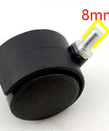 Single black plastic replacement heater caster wheel with 8mm threaded stem.