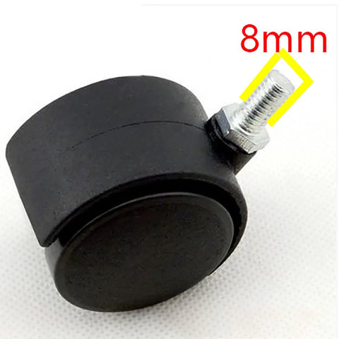 Single black plastic replacement heater caster wheel with 8mm threaded stem.