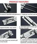 Product features of Heavy Duty Sliding Door Latch Lock 5 Inch Barrel Gate Bolt Set in Solid Stainless Steel, 2 pack, easy install