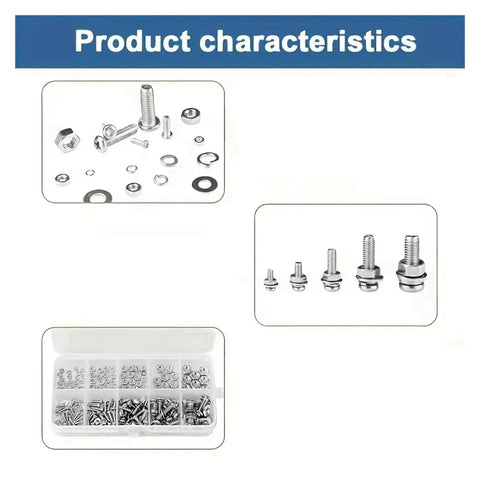 All In One Hex Nuts And Bolts Set With 120 Or 320 Pieces, Grab And Go Universal Hardware Kit, detailed view of components and storage box