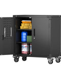 Heavy Duty Metal Rolling Storage Cabinet With Pegboard Locking Steel Cabinet On Wheels 35.4 Inch Tall 2 Doors Open