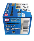 Box of 50 Grip-Rite structural wood screws, size 10 x 3 inch, for exterior use, ICC ESR-393 compliant.