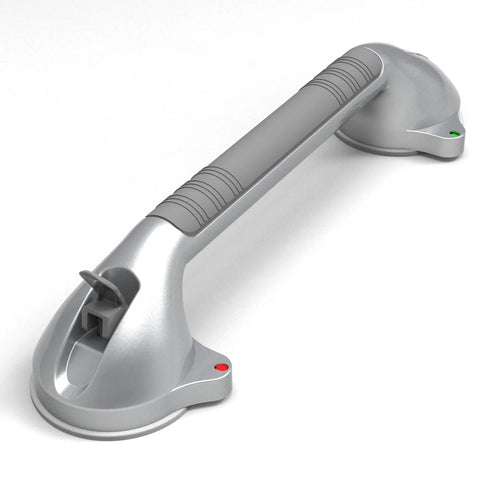 16.5 Inch Suction Bath Grab Bar With Indicators For Balance Help Shower Handle On Flat Non Porous Tiles Silver Grey Secure Grip