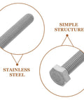 Close-up of hex bolt from Four Set Stainless Steel Fully Threaded Hex Bolt Hardware Kit M10x10mm with simple structure detail.