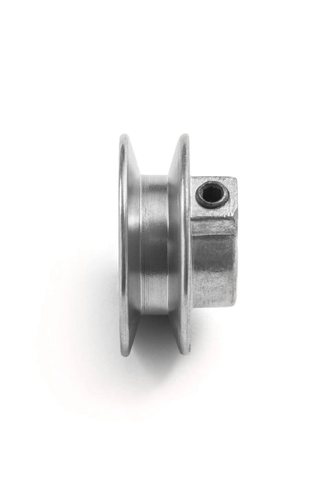 Side view of Heavy Duty 2 Inch V Groove Drive Pulley With One Half Inch Bore Z3A Zinc Alloy Die Cast For 4L A Belts 34 Degree Groove