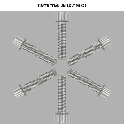 M6 X 25 Millimeter Titanium Bolts, Killer Lightweight Hex Screws For Bikes And Motorcycle Whips, Rust Proof Fastener Pack, Boss Grade Upgrades, Natural Finish, Tight Fit arranged on a gray background.