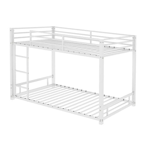 Metal Twin Over Twin Bunk Bed With Noise Reduction Durable Steel Frame Rust Resistant White Finish Safe Guard Rails Split Into Two Beds