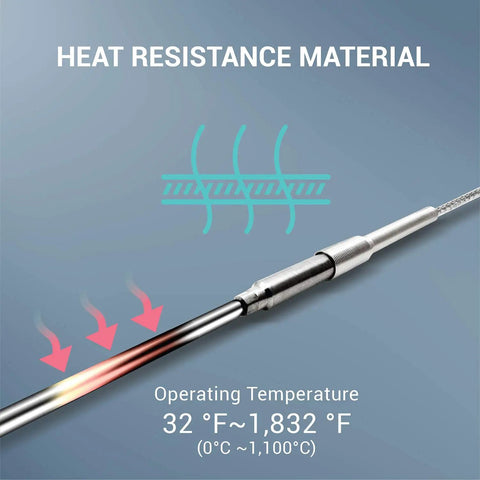 Flexible K Type Inconel 600 Thermocouple Probe showing heat resistance, operating temperature range, extreme high temp sensor
