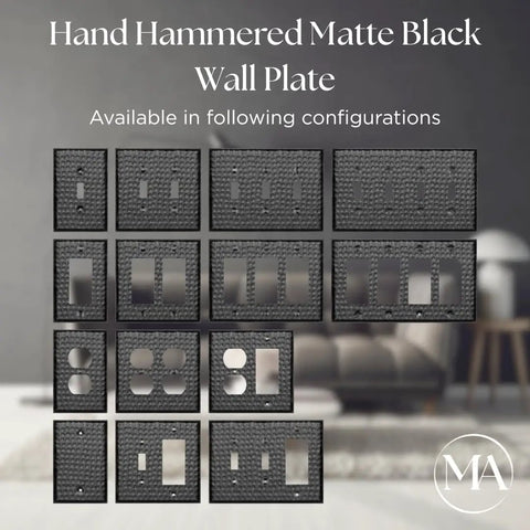 Matte Black 1 Gang Hand Hammered Rocker Light Switch Cover Plate Decorator Wall Plate for Receptacle and GFCI Electric Outlet Built Tough Accent for Bathrooms Kitchens Offices Pack of 2 in various configurations