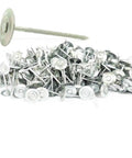 Two Inch Ten Gauge Ring Shank Galvanized Steel Round Cap Nails Twenty Five Lb Box scattered, with shiny metal caps for decking and siding use.